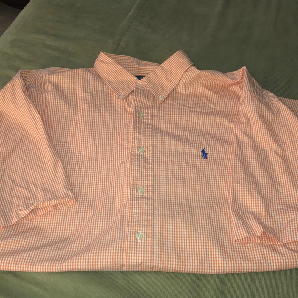 Polo orange and white gingham button up.
